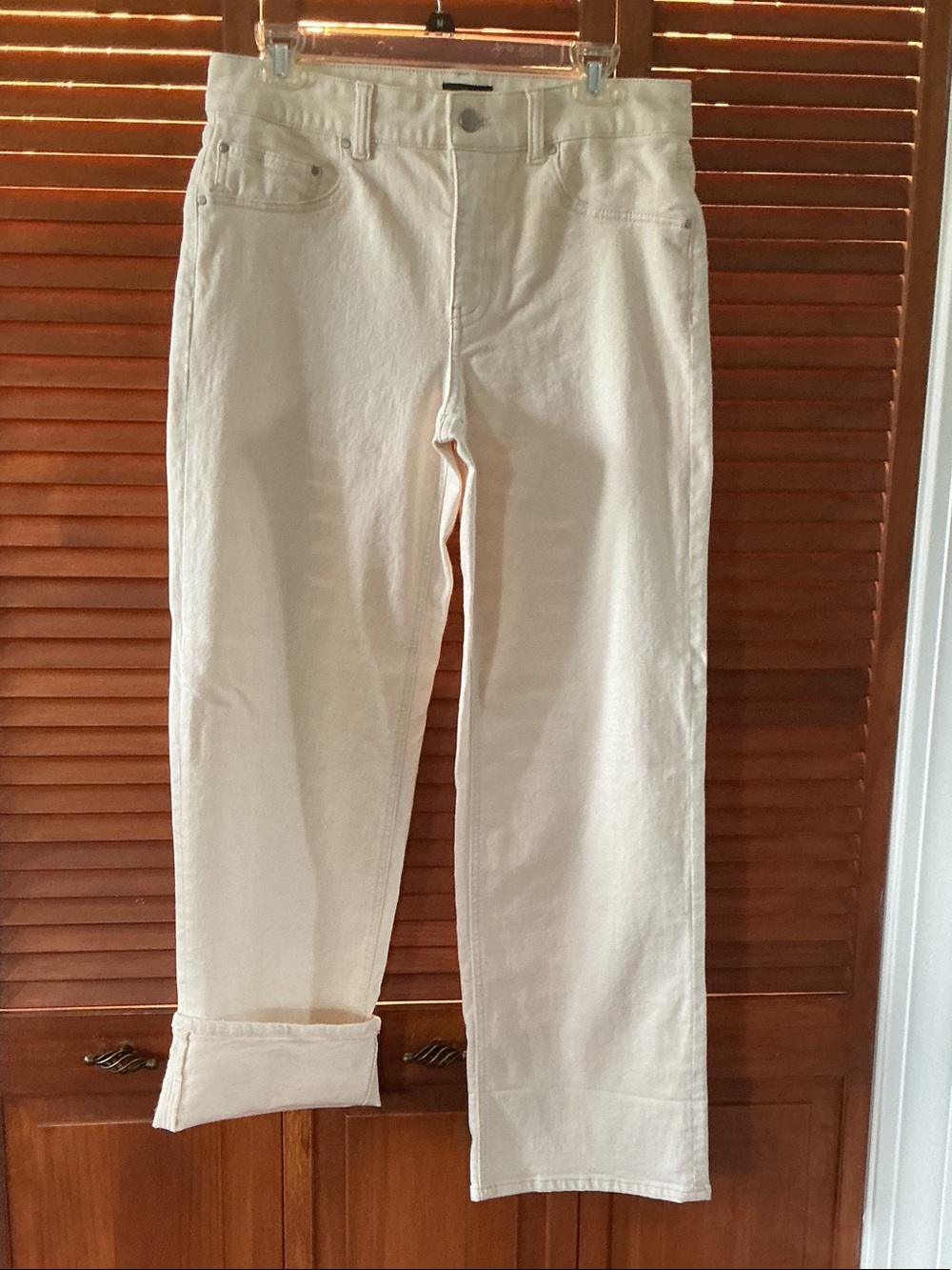 Talbots Straight Ankle Cuff Jean in Light Beige